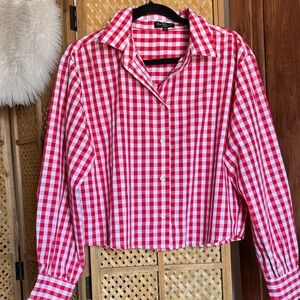 Velvet Heart Red and White Gingham Button-Up Wide Cropped fit
